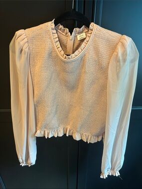 Aritzia Pale Pink Ruffled Smocked Blouse